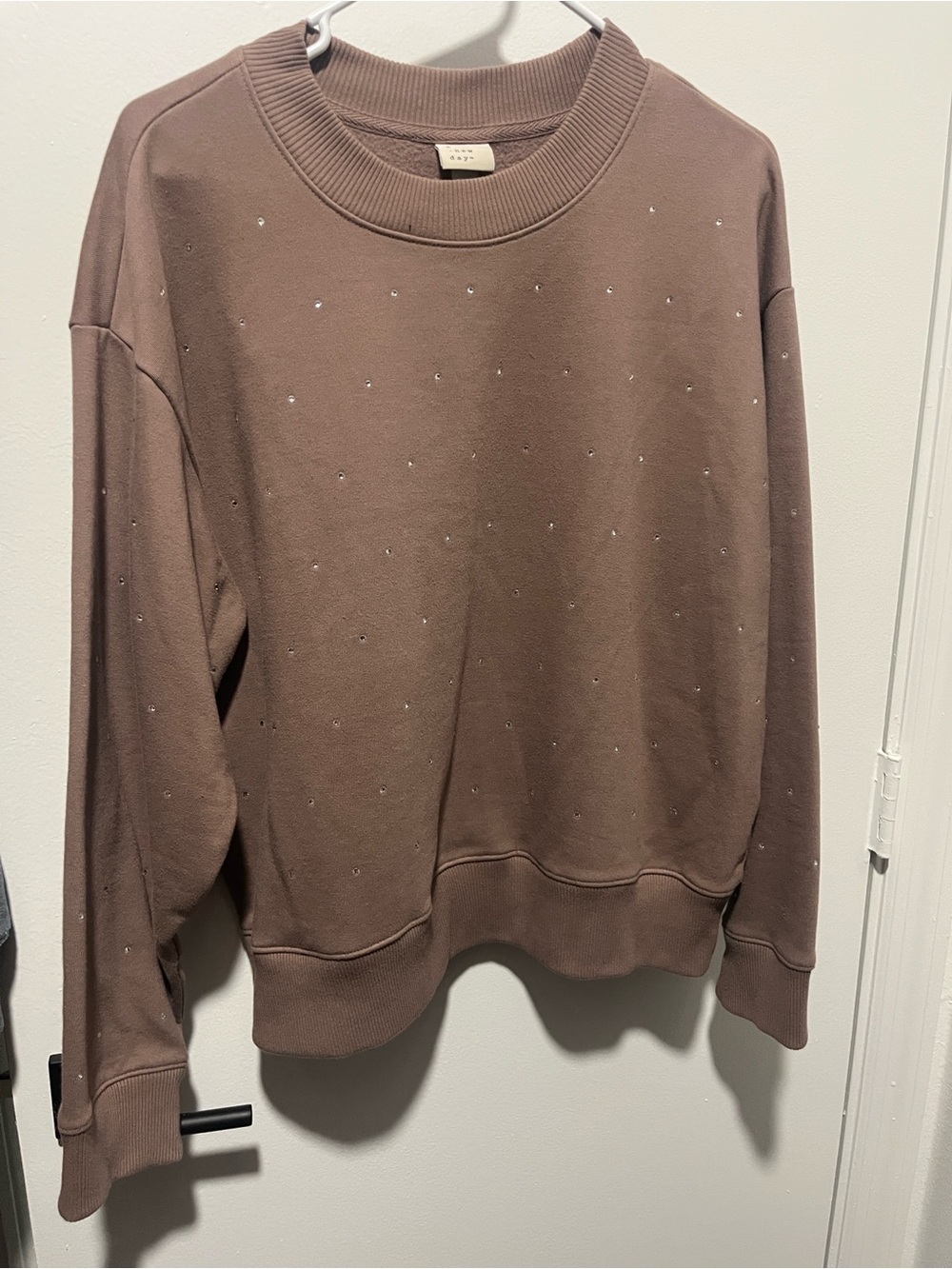 a new day Brown Crewneck Sweatshirt with Crystal Embellishments